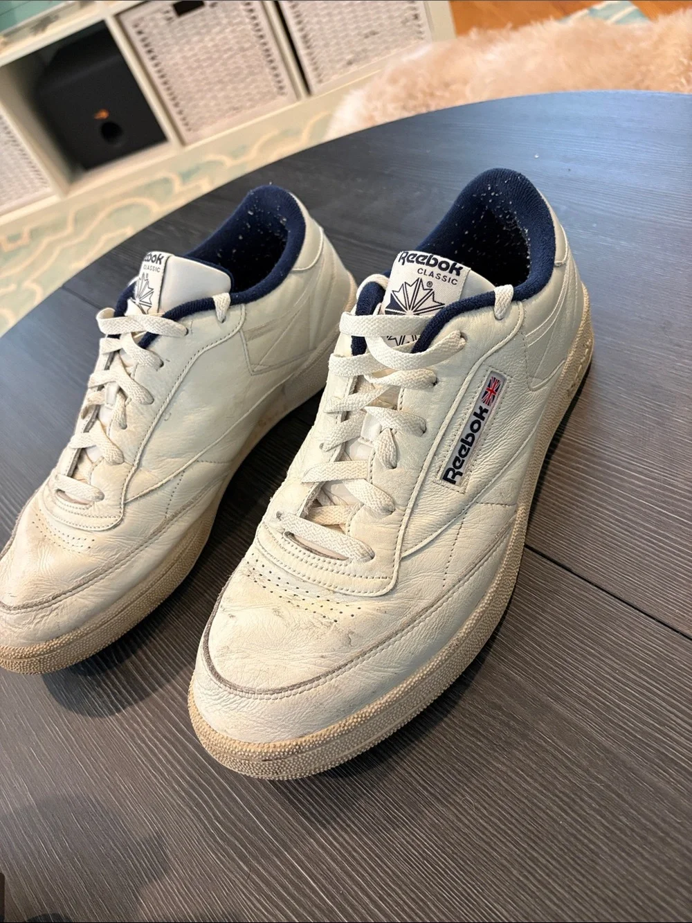 Reebok Classic Men's White Leather Sneakers with Navy Lining